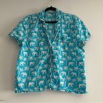 J. Crew Factory Elephant Print Cotton Short Sleeve Button Up Pajama Top Large Blue Photo 0