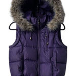 NWOT Women's Small Purple Puffer Vest Faux Fur Hooded Ski Resort Chalet Hiking Photo 0