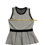 White House | Black Market  Stretch Crochet Peplum Knit Top Size Medium Black White Photo 6