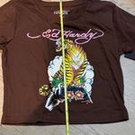 Ed Hardy NWT  Women's Tiger Crop Tee - Brown bedazzled size small Photo 6