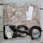 Topshop  Plaid‎ Collared Button Down Plisse Shirt Women Size S Beige Brown Black Photo 9