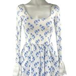 White Black Floral Long Sleeve Square Neck Lace Stretch Romper Shorts Size S Photo 0