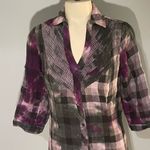she's cool  purple and black plaid button up dress long shirt tie dye Medium Photo 1