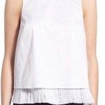 Trouve White Fringe Trim Lined Hem Tank Top Blouse Shirt Size S Photo 0