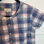 Jack Wills Blue Plaid Short Sleeve Boxy Button Down Cotton Top Photo 5