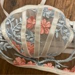 SheIn  Womens Bra Bralette S Small 34” Beige Sheer Pink & Blue Embroidered Floral Photo 2