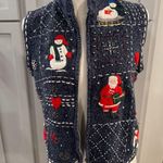 Erika Christmas Zip Up Sweater Vest Blue Snowman Santa Beads Appliqué Embroidery sz PL Photo 4