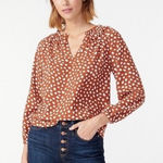 J. Crew Drapey Ruffleneck Top in Brushstroke Printed 365 Crepe XS Orange Photo 0