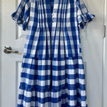Anthropologie  Whit Two Blue and White Pleated Puff Sleeve Gingham Dress Photo 0