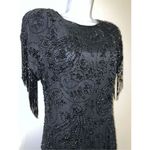 Women’s Vintage Silk Beaded Fringe Flapper Gown Dress size 6 Black Photo 3