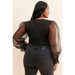 Hutch Anthro Puff Mesh Sleeve Bodysuit V-Neck Statement One Piece Stretch Sz 1X Photo 10