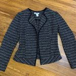 WHBM Women's Black & White Tweed Blazer Size 8 Career Casual Pockets Fitted Chic Photo 0