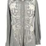 Soft Surroundings  Lacey Embroidered Gray Button-Up Shirt Size Small Photo 0