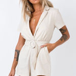 Princess Polly  Linen Blend Belted Romper‎ Beige Short Sleeve US 6 Photo 0