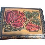 Vintage Handmade Tooled Leather Wallet Rose Design Snap Closure Lucille 5" x 4" Black Photo 1