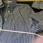 ✨ Texas Cotton Women’s Blue White Striped Button Down Shirt Medium Blue Photo 7