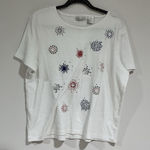 Woman’s Bonnie Evan’s White With Red Blue Embroidered Design Xl T Shirt Photo 0