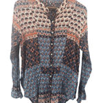 Free People  Embroidered Button Up Shirt Orange Blue Boho Festival Size Small Photo 0