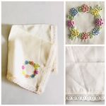 Vintage Silk Embroidered Floral Lace Ivory Handkerchief White Photo 4