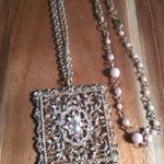 Artistic Pink Crystal and Pink Bead Rose Gold Tone Pendant Necklace Photo 3