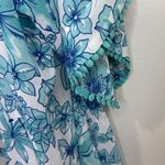 Lands' End Blue Tropical Hibiscus Floral Print Chiffon Swimsuit Coverup Size M Photo 3
