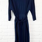 Three Dots Navy Blue Wrap Dress V Neck Waist Tie 3/4 sleeves Made in USA XL Photo 1