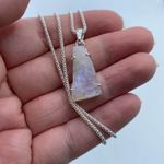 Rainbow Moonstone Rough Solid Sterling Silver Pendant On Popcorn Chain Photo 3