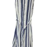 Paparazzi  Linen Blend Dress w Pockets MEDIUM Blue Striped Belted Button Front Photo 1