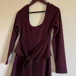 MINKPINK NWT Nora Ribbed Waist Tie Maroon Side Slit Midi Dress Size Medium Photo 2