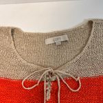 Loft  Orange Beige Stripe Women's Sweater Open Weave lace up Neck Women’s Medium Photo 2