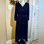 DKNY Balloon Sleeve Faux Wrap Metallic Gold Polkadot Belted Midi Dress Sz 6 Photo 13