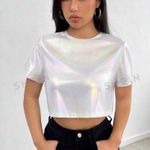 SheIn EZwear Holographic Crop Tee Photo 5