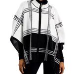 Anne Klein NEW Cape Poncho Sweater, Turtleneck Plaid B/W Size L, NIB Retail $149 Photo 0