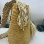 Bag Wayuu Mochila Bucket Boho Colombia Purse Yellow, Beige Gold Photo 2