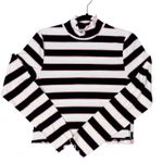 Juicy Couture Black White Pink Stripe Lettuce Hem Mock Neck Top L Size L Photo 1