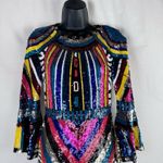 Alice + Olivia  Jae Rainbow Multicolor Sequin Mini Dress Gown Flare Sleeves Sz 4 Photo 3