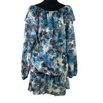 St. John Blue Green Flounce Ruffle Silk Sheer Floral Tunic with Sequins Photo 1