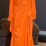 Women’s Orange Full Length Long Sleeve Dress Leg Slit Corset Back Size 14 *READ Photo 0