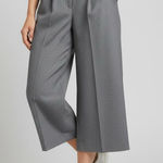 Loft Petites High Waist Wide Leg Cropped Pants Grey with belt - Size 12P Photo 0