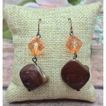 None Artisan Made Peach & Brown Beaded Necklace & Dangle Earrings Set Dyed Abalone Photo 7