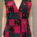 Susan Bristol VTG Red & Green Corduroy Tartan Plaid Appliqué Christmas V… Photo 1
