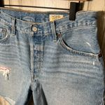 Levi's 501150th Blue Denim Jorts Bermuda Patch Raw Hem Womens Size 32 Photo 2