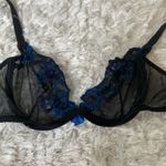 Sheer Black Blue Embroidered Floral Sz 32B Underwire Bra Mesh Photo 5