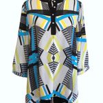 Relativity  Multicolored Semi Sheer Geo-Print 3/4 Sleeve Flare Back Tunic Top NWOT •Size Medium Photo 0