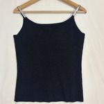 Vtg Pointelle Shimmer Tank Top Women XL Black Silk Photo 3
