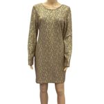 Rhapsody  Y2K Bodycon Gold Metallic Long Sleeve Textured Dress Womens Large Photo 2