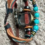 Women’s vintage boho‎ bracelet watch with beads color: tan/maroon/turquoise/gold Gold Photo 6