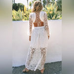 Women's White Cut out Lace Bubble Sleeve Lace Back Maxi Dress NWOT Size XL Photo 7