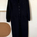 Robbie Bee 90s Blue Textured Duster Dress Long Sleeve Button Down Jacket Photo 2