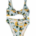 Nasty Gal lemon gingham deep v neck swim bikini set size 4 nwt Photo 0